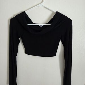 Garage Elegant Black Off The Shoulder Long Sleeve Crop Top